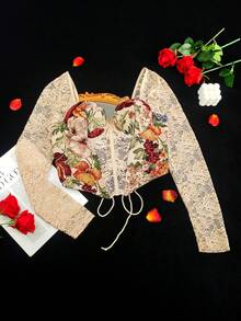 EZNV Popular Cream Floral Lace Corset: Underwire, Boned, Great For Christmas Date & Party - Beige - View 7