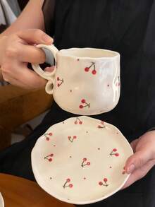 Bộ cốc cà phê và đĩa lót bằng gốm sứ hình hoa anh đào, cốc hoa đỏ, cốc sữa và latte, cốc trà chiều, cốc nước, đĩa tráng miệng, cốc trà chiều tiệc tùng, đĩa đựng đồ ăn nhẹ, quà tặng cốc gốm sứ - Nhiều màu - Xem 12