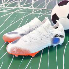 1 Pair Football/Soccer Shoes, Low-Top Outdoor Soft Ground Cleats, PU Lace-Up Anti-Slip AG/FG Spikes, Lightweight High-Performance Non-Slip Design, Professional Soccer Boots, Factory Direct , Multiple Colors Available - White Orange - View 6