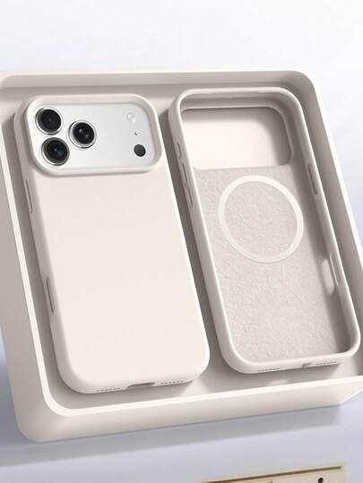 1个极简液态硅胶磁吸无线充电保护壳，兼容 17 Air、16、14、13、12、15 Pro Max Plus，带绒面摄像头保护