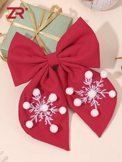 1 pieza Clip de lazo rojo navideño con diseño de copo de nieve para niñas, Clips de caimán, Lazos para el cabello de otoño e invierno, Pasador de festival, Accesorio para el cabello de mujer, Feliz Navidad, Pinza para el cabello, Barrettes