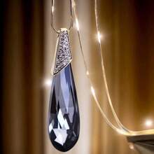 Fashion Sweater Chain Women's High-End Sense Light Luxury Long Necklace Niche Personality Versatile Autumn And Winter Jewelry Pendant - 5.藍水滴羽毛 - 查看 4