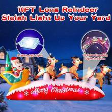 2.4M Inflable Navidad Santa con Barra de Caramelo y Decoración de Regalo, con Sombrero de Navidad y Luces LED Integradas, para Césped al Aire Libre, Jardín, Decoración de Terraza - 304CM-Trineo de Renos - Ver 3
