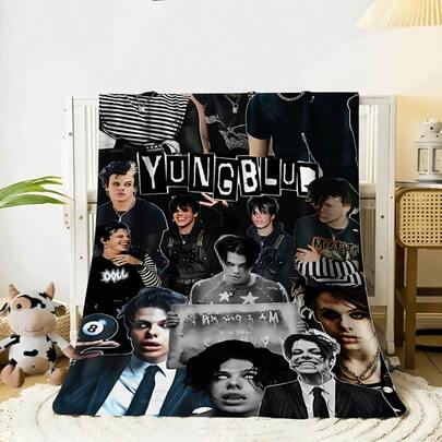 Yungblud Graphic Flannel Blanket - Soft & Light Beige-Friendly All-Season Throw With Bold Band Member Portraits  Machine Washable Contemporary Design For Bedroom  Living Room  Office - Perfect Gift For Music Fans  Bedroom Accessory  Modern Aesthetic  Comfortable Texture  Home Decor  Stylish Throw  Durable Material  Fan Merchandise  Home Decorators