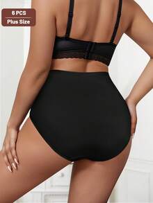 6 piezas Bragas de talla grande para mujer con cintura alta, parche de encaje, suaves y transpirables - Negro - Ver 4