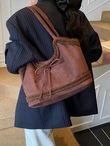 2025 New Vintage Large Capacity Bag, Casual Suede Fabric Commuter Shoulder Underarm Handbag Tote