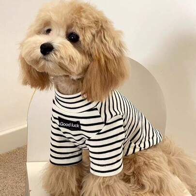1pc Pet Dog Sweater, Warm Base Layer For Small Dogs Like Maltese, Bichon Frise, Yorkshire Terrier, Teddy, Schnauzer, Pomeranian, Striped Black And White