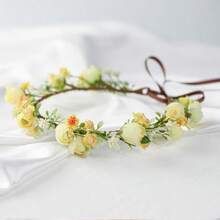 Handmade Flower Crown Floral Headpiece Green Leaf Headband Wedding Flower Crowns For Bride Floral Garland Hair Wreath Birthday Party Yellow Style