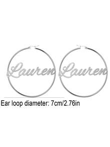 Personalized 80mm Bamboo Knot Name Hoop Earrings, Stainless Steel Custom Name Star Earrings, Jewelry Gift For Women, Christmas - Gold-ordinary Sandblasted Earrings - View 8