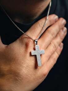 1 件男士不锈钢耶稣吊坠项链，经典双层耶稣鱼设计 - 銀色 - 查看 5