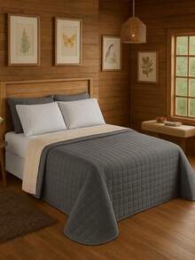 3-Piece Bedspread, Queen Size, Double-Sided, 400 Thread Count, Embroidered Quilt, 2 Pillowcases - 米色 - 查看 3