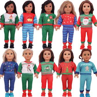 18-Inch American Girl Doll Accessories, Christmas Cartoon Clothes, 43cm Chiffon Doll Pajama Set