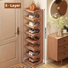 Senmeo 7/8-Tier Bamboo Shoe Rack (Natural Bamboo, Space-Saving Narrow Design), Easy To Assemble For Dormitories/Entrances/Apartments - 8層原木色 - 查看 12