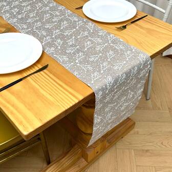 1pc 270cm*28cm Snowflake & Pine Cone Christmas Tree Series Table Runner, Minimalist Linen-Like Rectangular Decorative Table Runner For Dining, Party, Home Use In Winter