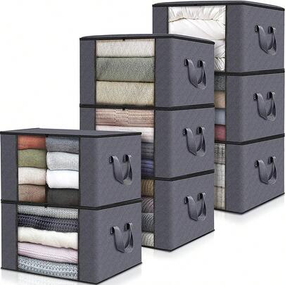 Clothes Storage, 90L Foldable Thick Fabric Blanket Storage Bags, Containers For Organizing Bedroom, Closet, Clothing, Comforter,Closet Organization With Handle,Grey