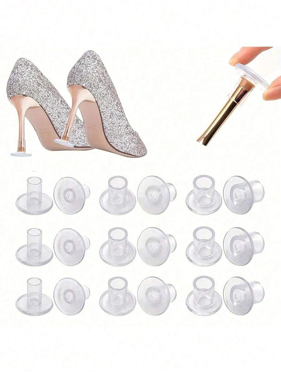 6/12/18pcs Transparent High Heel Protectors, Women's Anti-Slip Quiet Heel Covers, High Heel Protectors, Soft Heel Sleeves, Suitable For Walking On Uneven Grass Or Ground, 3 Sizes, Anti-Slip Heel Covers, Fit For Women's Wedding Shoes, Prevent Heels From Getting Caught In Grass.,Shoe,Spring Summer Picks,Brides Maid Gifts,Room,Bedroom Decor,Beach,Travel,For Men,For Women,Vacation,Cute Stuff - Multicolor - View 1