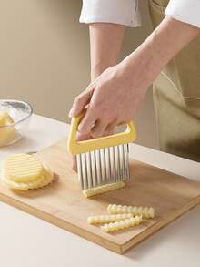1pc Stainless Steel French Fry Cutter, Potato Wavy Slicer Tool, Potato Waffle Maker Knife Gadget - Multicolor - View 3