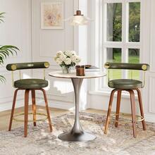TYBOATLE Set Of 2 Mid-Century Modern Bar Stools, 26" Counter Height Kitchen Stools With Bent Wood Leg And Faux Leather Upholstery - Green - View 2