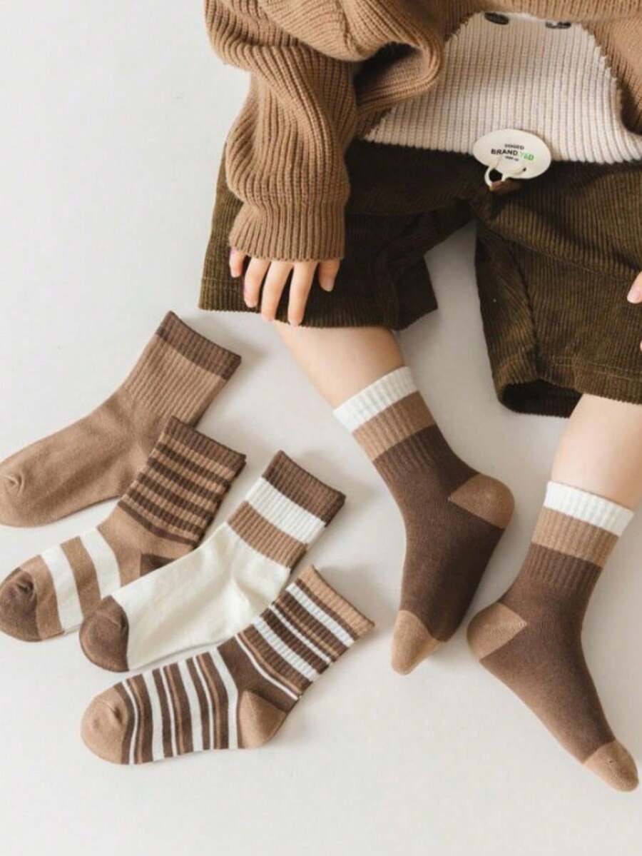 5 pares de calcetines gruesos de lana merina con rayas para niños, otoño/invierno - Multicolor - Ver 1