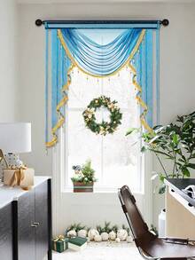 1 pieza Cenefa con cuentas doradas y azules, cortina de lujo moderna con onda, adecuada para fiestas, sala de estar, dormitorio, decoración de ventanas y puertas, opciones de ancho de onda de 1 a 4 - Azul - Ver 4