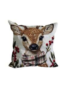 Świąteczna dekoracja: Urocza świąteczna poszewka na poduszkę z reniferem, 17,7 x 17,7 cala, miękka, krótka pluszowa, z nadrukiem 2D, nadająca się do prania w pralce, zapinana na zamek błyskawiczny, idealna do sypialni i salonu