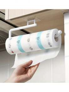 1个塑料壁挂式厨房纸巾架 - 也可作卫生纸架、保鲜膜收纳架、抹布整理架 - 节省空间的浴室配件