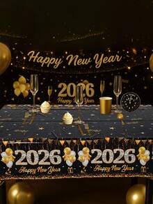 1 buc. Față de masă La mulți ani de Anul Nou 2026, Traversă de masă de unică folosință pentru petrecerea de Anul Nou, Față de masă din plastic, Husă de masă, Steag de masă pentru petrecerea de Revelion, Articole de decorațiuni pentru petrecerea de Revelion de Anul Nou, Decorațiuni de Revelion 2026, Decor pentru sărbătoarea de Anul Nou, Decorațiuni de masă, Decor bucătărie, Decor pentru casa familiei și sărbătorilor de iarnă, Decor pentru sufragerie, Articole pentru petrecerea de Anul Nou, Cadouri de petrecere, Accesorii pentru petrecerea de Revelion, Cadouri de Anul Nou