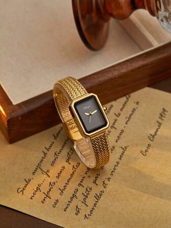 XIVIYA 1pc Women's Luxury Vintage Wheat Ear Woven Strap Gold-Tone Watch, Suitable For Social Gatherings, Parties, Daily Wear, Holiday Gift