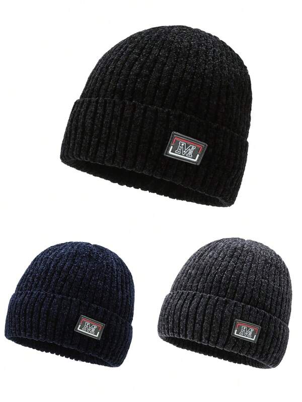 1pc Thick Knit Hat, Unisex Winter Ski Thermal Lined Beanie, Korean Style Winter Head Warmer Mens Winter Clothing