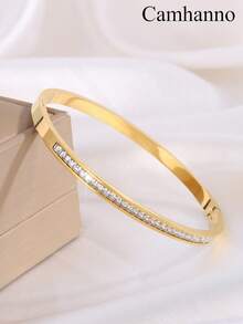 Camhanno 12/1件套华丽金色不锈钢多款式手链组合，心形罗马图案和其他设计时尚叠戴轻奢风格珠宝， - 彩色 - 查看 14