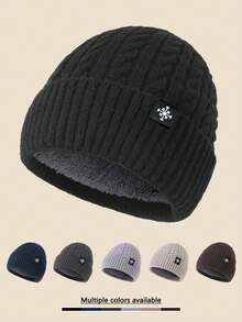 1 pieza Gorro de punto con diseño de copo de nieve, gorro de esquí forrado térmico, suave y cómodo, versátil para la escuela, el transporte, el senderismo, clima frío, adecuado para hombres en invierno - A - Ver 5