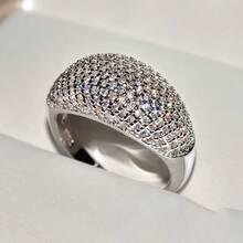Women's Ring With Shiny Pavé And Micro Crystal Zirconias, Elegant Domed Design - #18 - View 6