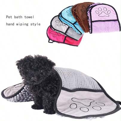 Pet Supplies, Schneier Dog Cat Bath Towel, Glove Style Scrubbing Towel, Absorbent Quick Drying Bath Towel