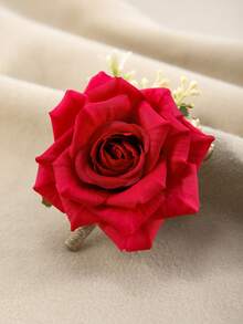 1pc Nature-Inspired Artificial Rose Flower Leaf Fruit Decor Boutonniere, Suitable For Wedding, Party, Banquet And Other Occasions Valentine's Day Accessories - Red - View 3