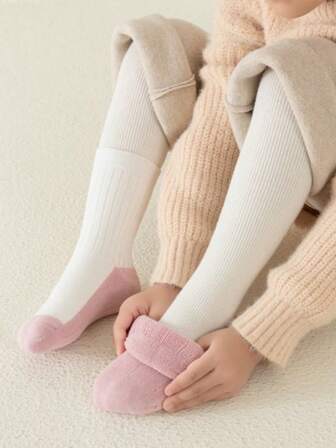 4 pares de calcetines de media caña cálidos y de felpa con bloques de color para mujer, otoño/invierno