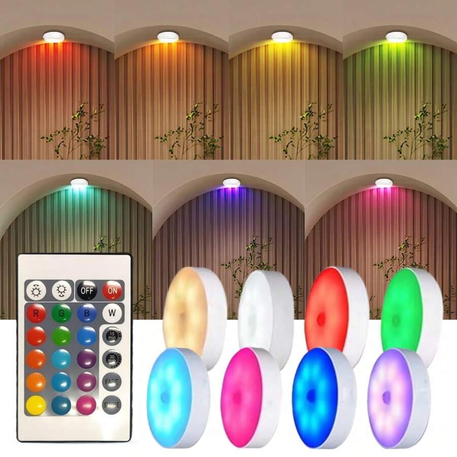 1/3/6Pcs LED Color Cabinet Light Strip With Remote Control, RGB LED Night Light, Rechargeable Magnetic Wall Light Multiple Lighting Modes, Timer Function, Battery-Powered (No Plug Required) Ideal For Wardrobe, Hallway, Display Cabinet, Or Game Room Ambient Lighting - Multi-color light - View 1