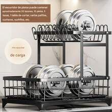 Rejilla para secar platos, escurridor de platos, 2 capas, almacenamiento de cocina, rejilla de limpieza, cocina, portacuchillos, estante para palillos, drenaje automático, cocina, secado de snacks, rejilla de secado, secado al aire, escurridor de platos, fácil de - Negro - Ver 2