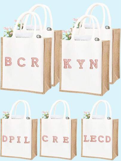 1个大容量可定制字母亚麻帆布手提袋，单肩帆布手提包，拉链购物旅行包，纯色个性化棉布袋，大容量时尚手提包，购物袋，空白帆布袋