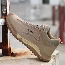 GUYISA Fashion Suede Patchwork Safety Shoes, EU Standard Steel Toe Anti-Smash Anti-Puncture. Comfortable And Soft Rubber Sole, Suitable For Men All Year Round Work Shoes - Khaki - View 10