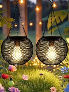 Đèn LED năng lượng mặt trời ngoài trời, đèn năng lượng mặt trời nâng cấp để trang trí ngoài trời, đèn treo ngoài trời, đèn năng lượng mặt trời cho sân vườn, hiên nhà, hành lang, vườn cây, sân thượng, bãi cỏ, lối đi 1/2 chiếc, 4 mùa - màu đen - Xem 5