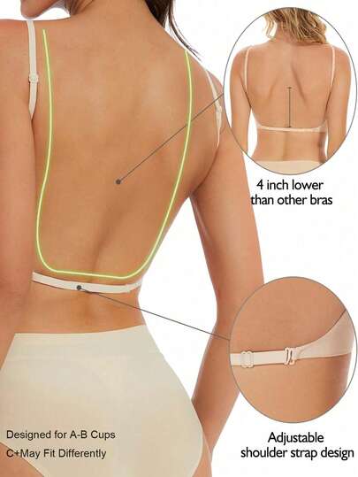 Women's Seamless Backless Bra Backless Strapless Underwear Summer Bra,Bra For Wedding Dress,  Bridallingerie Three Types Of Straps, Seamless And Breathable, Adjustable Shoulder Straps, Thin Bra, Comfortable And Breathable, Suitable For Weddings, Formal Dresses, Camisole Skirts, Ideal For A/B Cup