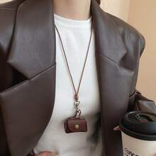 1pc Autumn/Winter Fashion Leather Coin Purse Earphone Holder Necklace, Versatile For Daily Commute And Outings