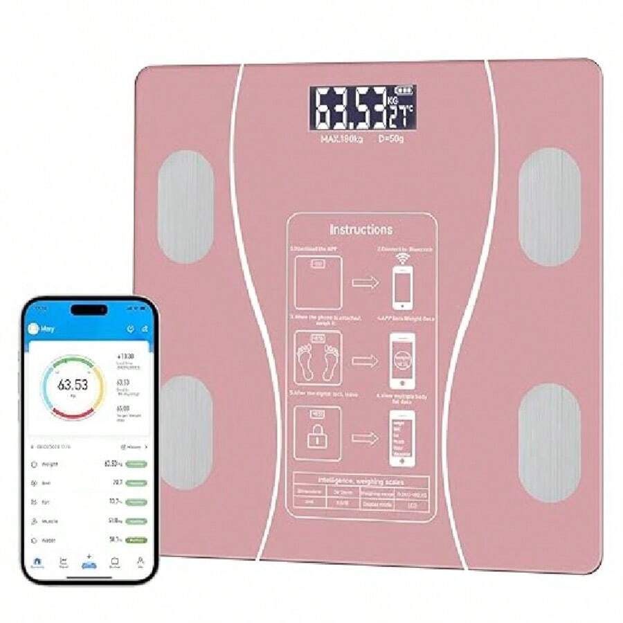 Intelligent High-Precision Charging Weight Scale, Wireless Bluetooth Connection Mobile Phone Free APP, Body Management Multiple Data Monitoring, LED Display Accurate Weighing, Human Body Weight Bathroom Scale. Standby For A Long Time. - Pink - View 1