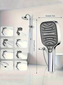 8种模式高压过滤方形淋浴喷头套装 - 大面板手持式淋浴喷头，8种可调节水流模式，塑料材质，现代时尚设计，G1/2通用接口，高压过滤淋浴和大流量雨淋系统，适用于家庭和酒店浴室，是现代浴室和房车的必备配件，升级您的浴室，带来舒适的沐浴体验，是理想的圣诞礼物和浴室装修之选。浴室配件，浴室工具