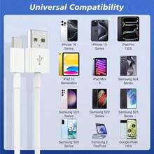 5条装 USB A 转 C 数据线，支持 60W 6A 快充，3 英尺长，兼容 16/15、Galaxy S24/S23/S22/S21/S10、Note 20/10、V50/V40/G8/G7 等机型，耐用数据线 - 白色 - 查看 6