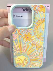 Yellow Sun Pattern Compatible With Apple Phone 16/12/13/11/14/17/15/ProMax/Pro/Plus/Xs Max/XS/X,Shockproof, Camera Protection Soft Shell Anti-Slip, Anti-Drop Phone - Light Blue - View 4