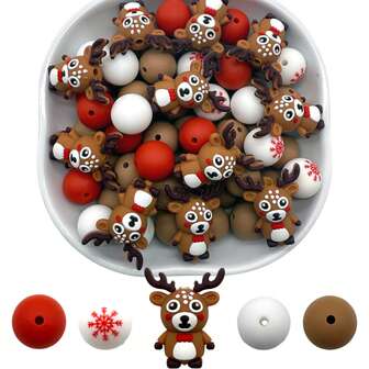 21 piezas/36 piezas Serie navideña Cuentas de silicona mixtas con cuentas decorativas DIY para hacer a mano bolsos, cadenas de teléfono, pulseras, collares, llaveros, cuentas para joyería
