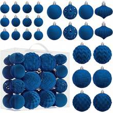 Juego de adornos de bolas de Navidad de terciopelo, piezas de bolas de árbol de Navidad de plástico inastillable aterciopeladas, tamaños variados para decoración navideña y de fiestas - Azul - Ver 9
