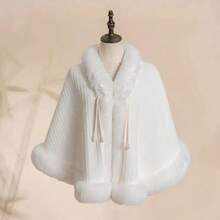 New Fleece-Lined And Thickened Cape Shawl, Elegant And High-End, Warm Winter Plush Coat. - 國鳳白色 - 查看 1
