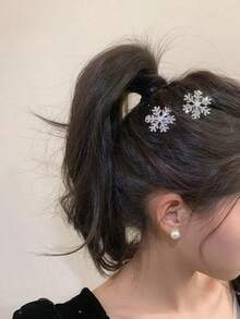 6/10/20pcs Women Silver Snowflake Faux Pearl Hair Clips Winter Hair Accessories Rhinestone Small Claw Clips Bangs Clips Sweet Elegant Daily Wear Hair Clips, Snowflake Hair Accessories, New Year Essential Hair Claws Hair Barrettes, Christmas, Looks Of Party - 銀色 - 查看 10